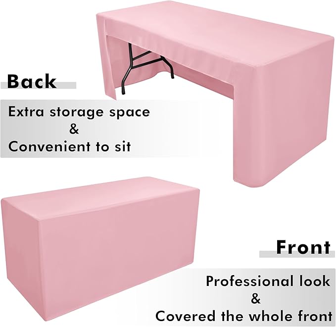 Nasitos 2 Pack Pink Fitted Table Cloth for 4 Foot Tables-Tablecloth Open Back Fabric Washable and Wrinkle Resistant Table Covers for Rectangular Tables Birthday Parties, Baby Shower, Banquet, Buffet