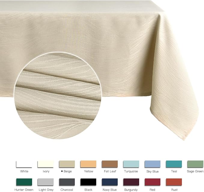 maxmill Jacquard Tablecloth Swirl Design Spillproof Wrinkle Free Heavy Weight Soft Table Cloth Decorative Fabric Table Cover for Outdoor and Indoor Use Oblong 60 x 120 Inch Beige