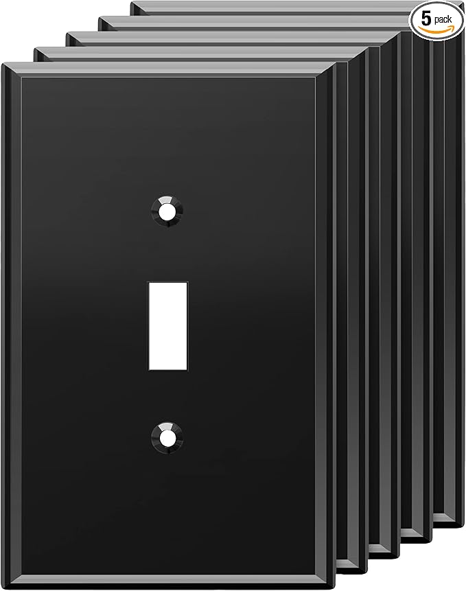 LIDER Toggle Switch Acrylic Wall Plate, Mirrored Light Switch Plate, Plexiglass Switch Cover, Mirror-like Reflective Finish, Modern Upgrade, Oversized 1-Gang 5.25" x 3.44", Black, 5 Pack