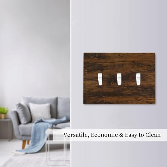 Light Switch Cover Brown Rustic Wood Grain Vintage Wooden Texture 3 Gang Wall Plate Triple Light Switch Plate Toggle Decorative Outlet Covers Electrical Switchplate for Cabin Bedroom Decor