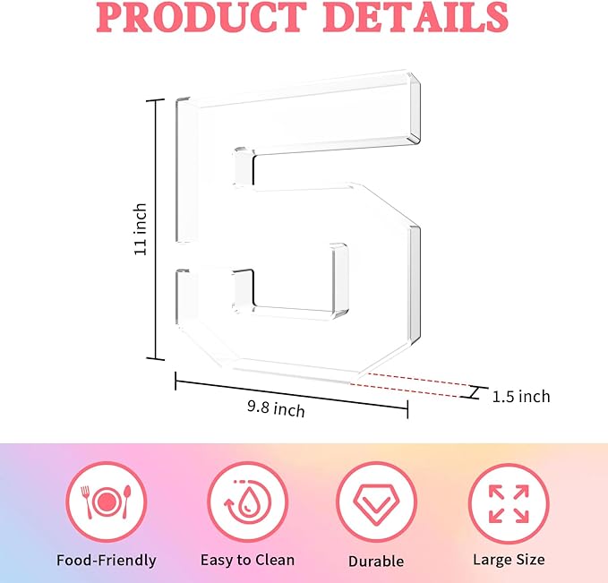 11" Acrylic Number Charcuterie Tray, Fillable Number Charcuterie Box for Food, Reusable Serving Cake Candy Dish Display Tray for Birthday Anniversary Party Decoration (Square Number 5)
