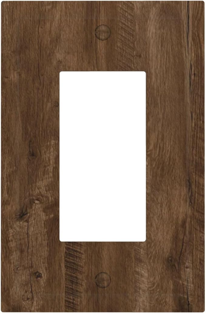 Outlet Covers Brown Rustic Wood Grain Farmhouse 1 Gang Wall Plate Single Rocker Light Switch Cover Decorative GFCI Receptacle Electrical Switchplate for Cabin Bedroom Decor（2 Pack）