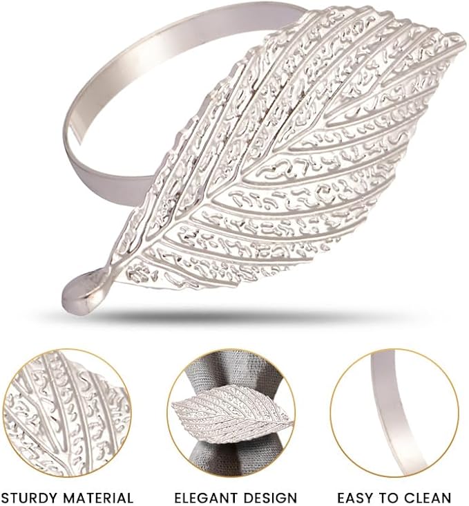 Decozen Set of 16 Gold Napkin Rings in Leaf Design, Festive, Table Decor Setting for Holiday, Wedding, Birthday, Kitchen, Home Decor, Housewarming Gift - Mothers Day Decorations