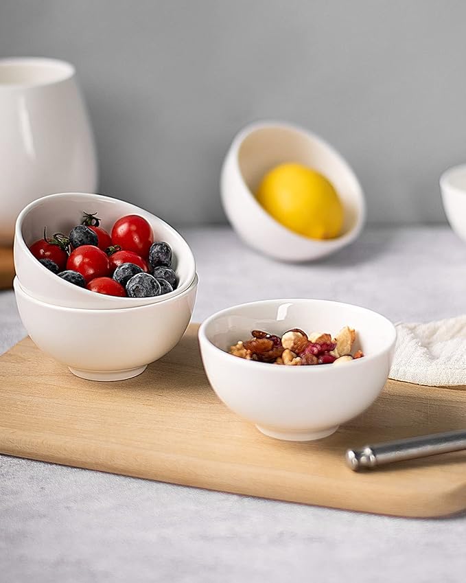 DELLING Soy Sauce Dish Ceramic 4oz Dipping Bowls - White Porcelain Dip Bowls, Set of 6