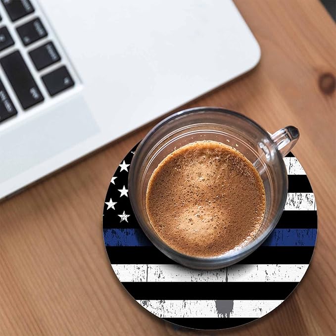 American Flag Table Coasters for Drinks Symbol of Support for Law Enforcement 100% Diatomite Home and Dining Room Bar Decor 4 X 4 X 0.35 Inch for Men Women