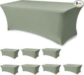 Stretch Table Cover for 6 Foot Rectangle Tables-8 Pack Sage Spandex Fitted Tablecloth-Elastic 6ft Folding Tablecloths for Party, Vendor Booth Display, Banquet Buffet Event, Craft Trade Show