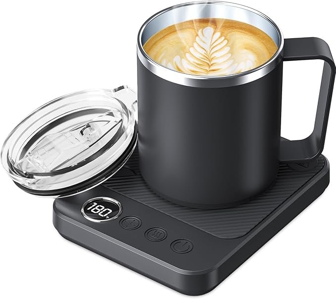 Coffee Mug Warmer & Mug Set for Desk, Smart Coffee Cup Warmer with 16oz Heated Mug, Coffee Heater with Auto Shut Off for Office/Home, Birthday/Valentine's Day/Coffee Gifts for Men & Women, Black