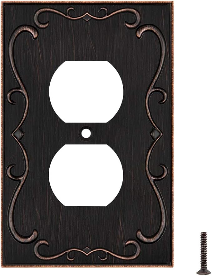 French Cabriole Decorative Wall Plate Switch Plate Outlet Cover (Single Duplex, 3 Pack, Aged Bronze)