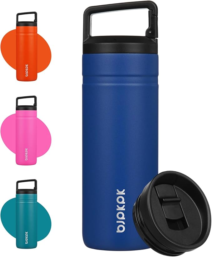 BJPKPK Insulated Water Bottle with 2 Lids,20 oz Double Wall Stainless Steel Vacuum Tumbler Travel Coffee Mug,Wide Mouth Thermal Cup,Sapphire Blue