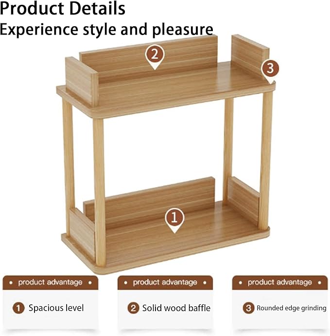 Desktop Organizer Shelf, Multi Tier Wood Tabletop Bookshelf, Space Saving Countertop Storage Rack for Office, Bedroom, Living Room(Light Walnut,15.7 * 7.8 * 14.5in)