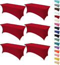 6Pack 8FT Table Cloth for Rectangular Fitted Events Stretch Red Table Covers Washable Spandex Tablecloth Protector for Party, Wedding, Cocktail, Banquet, Festival