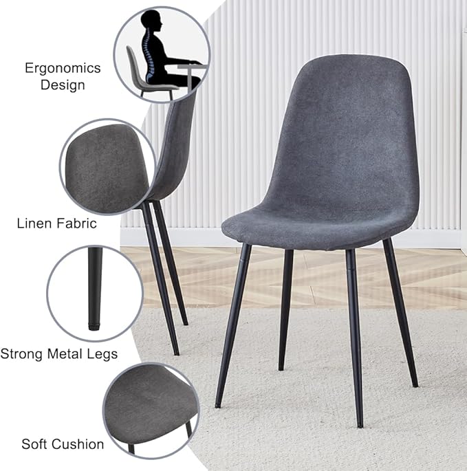 Modern 55'' Grey Wood Dining Table Set - Kitchen Table and Chairs Set of 4, Ideal for Dining Room