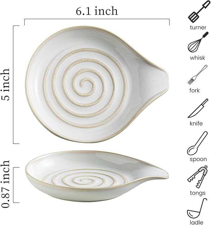 LAUCHUH Spoon Rest for Stove Top, Ceramic Spoon Holder Large Spatula Rest for Kitchen Counter Coffee Spoon Holder Cooking Utensil Rest Modern Farmhouse Kitchen Décor for Christmas, Cream, 5 Inch