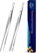 JETKONG 2 Pcs 10-Inch Cooking Tweezers Stainless Steel, Straight Food Tweezers, Professional Kitchen Forceps for Cooking Repairing and BBQ (Silver)