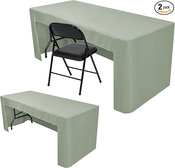 Nasitos 2 Pack Sage Green 6ft Table Cloth Fitted-Open Back Folding Table Cover Washable Fabric and Wrinkle Resistant Table Cloth for Trade Show, Book Fair, Career Fair, Convention, Events
