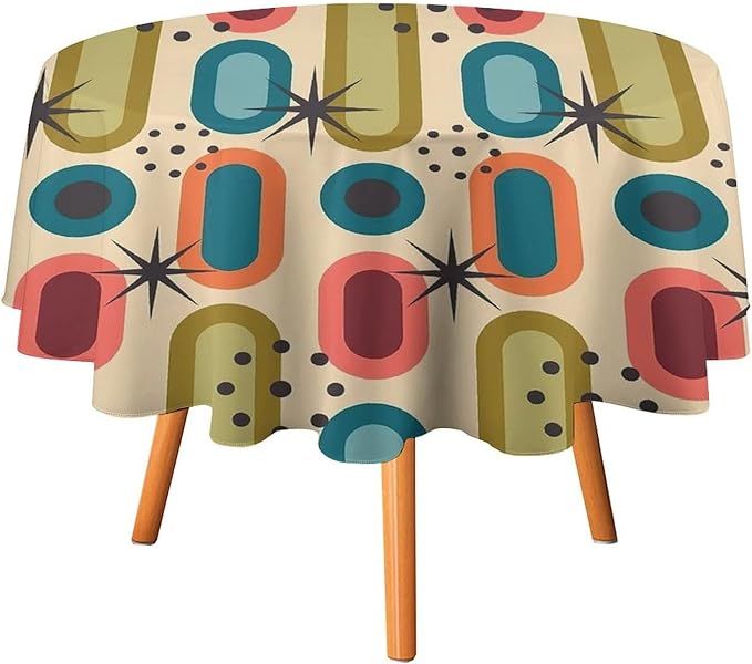Mid Century Bohemian Round Tablecloth, Modern Medieval Geometric Abstract Print Tablecloth for Home Party Dining Room Kitchen Decor 36Inch(90cm)