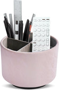 Hennaja Round Leather Art Supply Organizer,Remote Control Holder,360 Degree Spinning,Multi-Functional Pencil Holder,4 Compartments Desktop Stationary Organizer(1-Hill Pink)