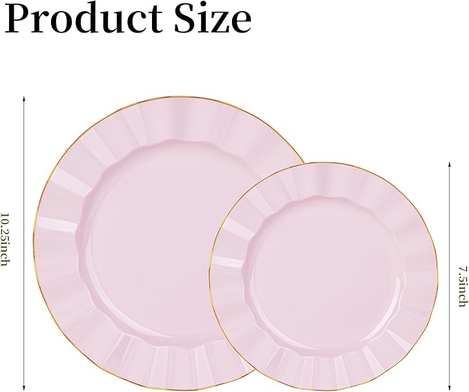 120PCS Pink Plastic Plates, Heavy Duty Disposable Party Plates with Gold Rim, Fancy 60 Dinner & 60 Dessert Plates for Parties and Wedding