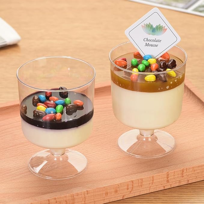 5 oz Mini Dessert Cups with Spoons, 40 Pack Small Dessert Cups Plastic Footed Wine Glasses for Serving Trifles, Appetizers, Puddings, Mousse, Parfait