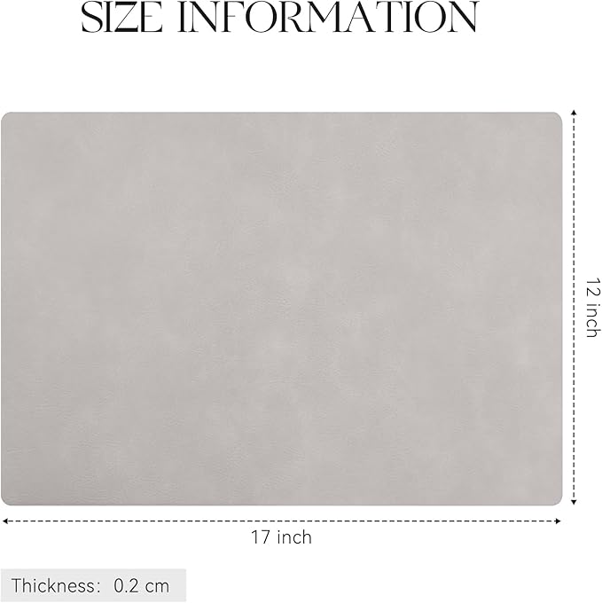 MOSAYT Vinyl Placemats Set of 12-12 X 17 Inch - Faux Leather 100% Waterproof Oil-Proof Wipeable PU Place Mats, Heat Resistant Reversible Table Mats for Kitchen, Dining, Outdoor (Light Grey)
