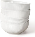 Artena Ceramic Cereal Bowls 26 oz, Embossment Soup Bowls Set of 4, White Salad Bowl for Kitchen, Dinner, Breakfast, Oatmeal, Rice, Pasta, Dishwasher Microwave Safe Bowls (Stripes)