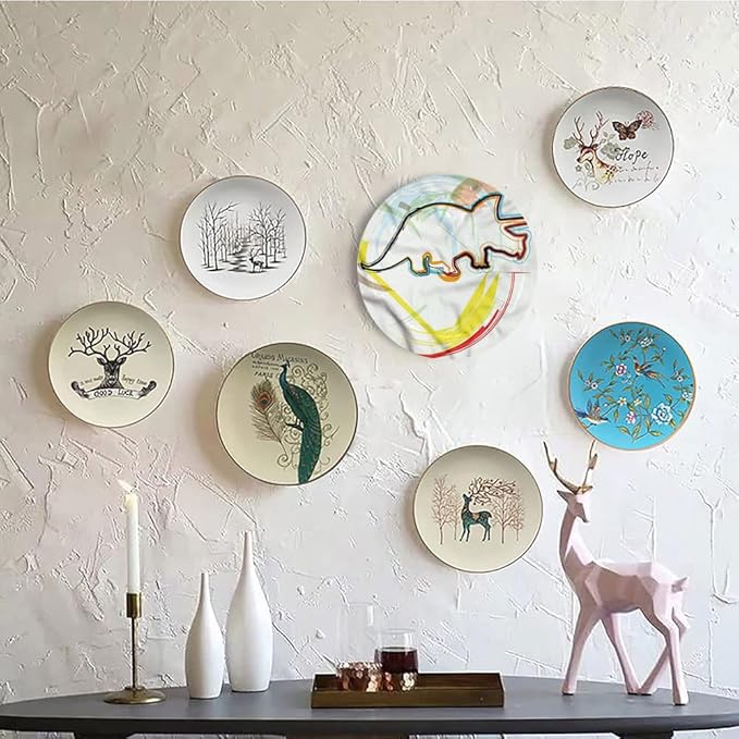 Ceramic Plates, Dinosaur Decorative Ceramic Plates, Triceratops Sketch Lines, 7 Inch, Household Plates Decorative, Multicolor