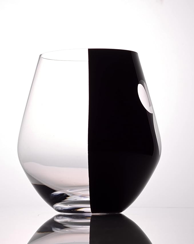 JoyJolt Disney Luxury Mickey Mouse Stemless Wine Glasses Set. 2x European Crystal Glass Drinking Glasses. Premium Xmas Stuff, Gifts and Cups. 20oz Black Wine Glass, Disney Wine Glass