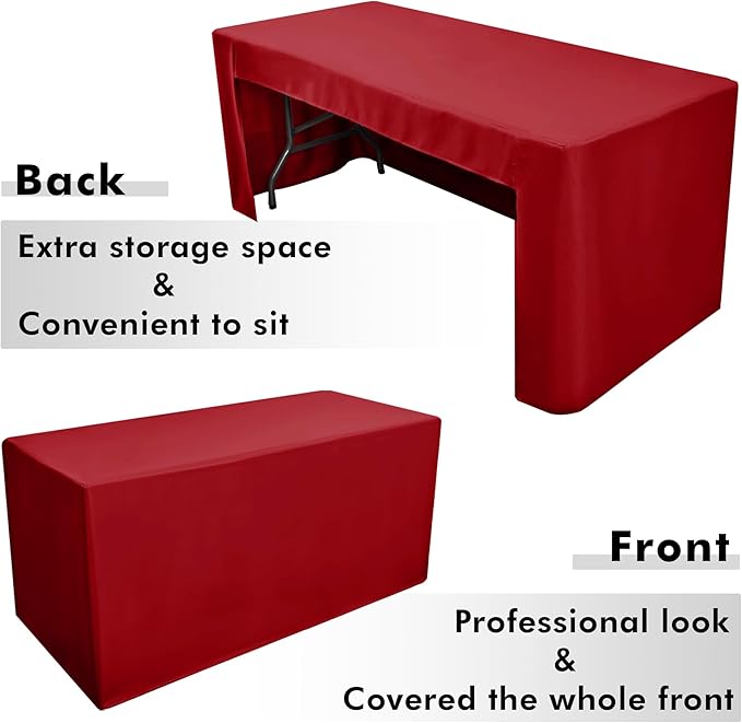 Nasitos 2 Pack Red Fitted Table Cloth for 4ft Tables Christmas Tablecloth Open Back Fabric Washable and Wrinkle Resistant Table Covers for Trade Show, Parties, Banquet, Buffet