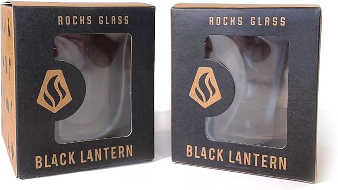 Black Lantern Desert Landscape Whiskey Glasses - Hand-Printed Rock Glass Set - Dishwasher Safe Tumbler Glass Set Set of 2 11oz. Glasses