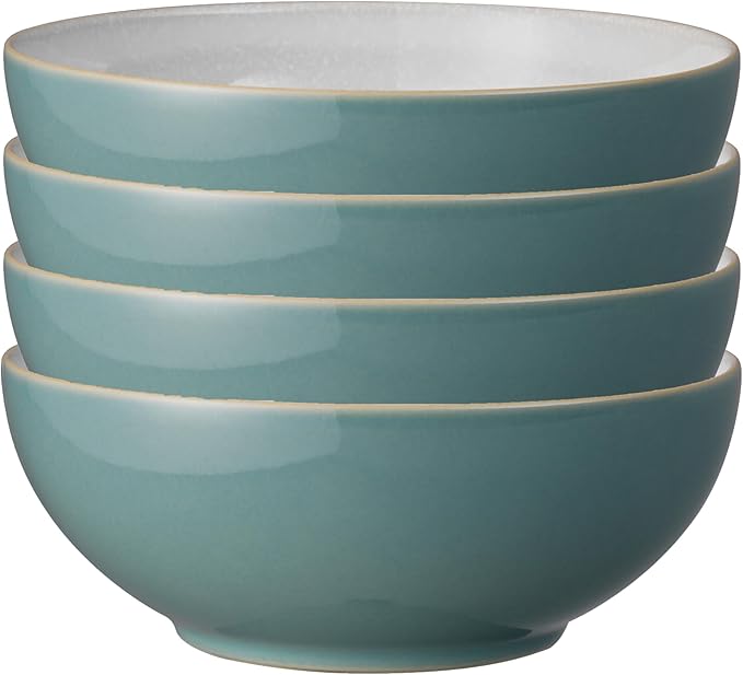Denby - Elements Fern Green Cereal Bowls Set of 4-28oz Everyday Soup, Dessert Bowls - Contemporary Design - Dishwasher & Microwave Safe Ceramic Stoneware Tableware - Scratch Resistant