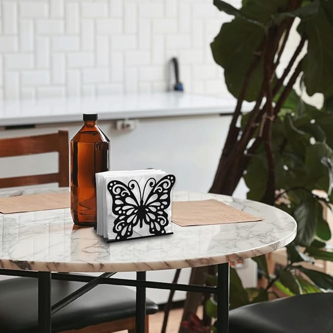 Butterfly Decorative Black Metal Napkin Holder for Table, 5.3" x 4.4" x 2" Insect Animal Standing Napkin Holder for Home Kitchen Restaurant Picnic Party Coffee Bar Dining Room