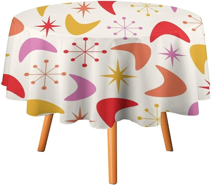 Mid Century Modern Round Tablecloth, Vintage Abstract Colorful Geometrics Modern Art Tablecloth for Home Party Dining Room Kitchen Decor 70Inch(178cm)