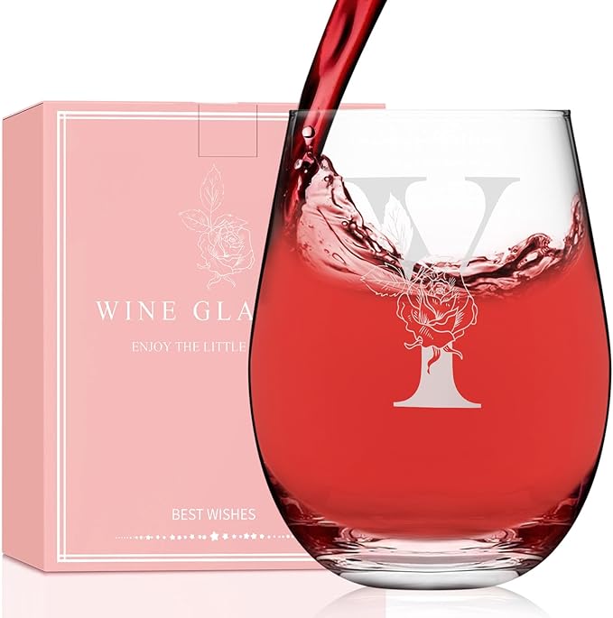 Valentines Day Gifts for Her, Gifts for Women Her Friend Mom Grandma Wife Sister Bridesmaid Nurse, Birthday Galentines Mothers Day Christmas, Personalized Initial Customized Wine Glasses 18OZ(Y)