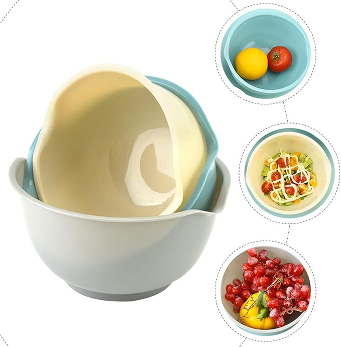 TOYANDONA Kitchen Mixing Bowls Set of 3 Plastic Reusable Salad and Food Bowls Stackable for Meal Prep and Salad Mixing Random Color