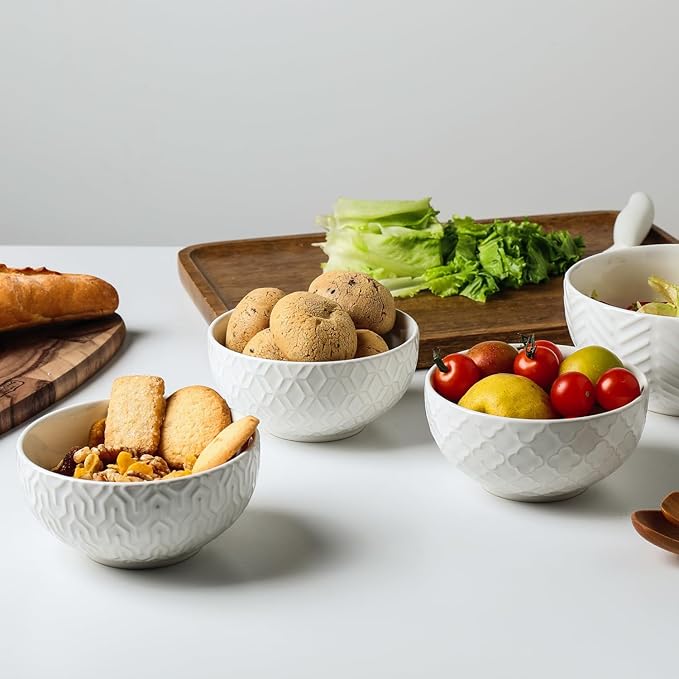 Sureasy Ceramic Ice Cream Bowls Set of 4-12 oz White Small Dessert Bowls for Kitchen, Perfect for Rice, Fruit and Sauce, Microwave & Dishwasher Safe