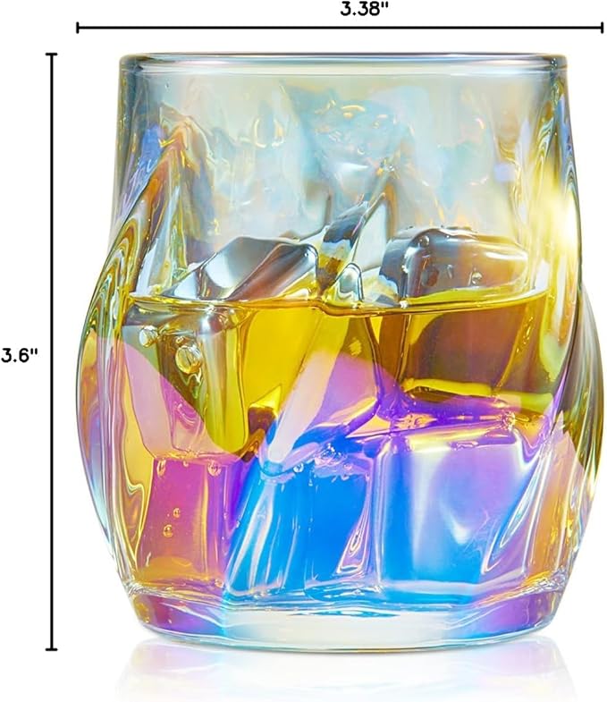 Whiskey Glasses Set of 2, Colorful Rock Glass, 8.5 OZ Drinking Glasses, Creative Twisted Crystal Old Fashioned Tumbler for Bourbon, Scotch, Cocktail, Tequila, Wine, Rum