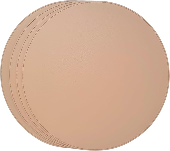 Nikalaz Round Placemats Set (Pack of 4) Recycled Leather Table Mats 15 inches, Kitchen Dining Table Decor by Nikalaz (Light Camel)