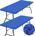 homing 2 Pack Rectangle Table Cloth, Elastic Fitted Fabric Tablecloth Fits for 4 Foot Folding Tables, Washable Table Cover for Picnic, Camping, Indoor & Outdoor (Blue, 24" x 48")