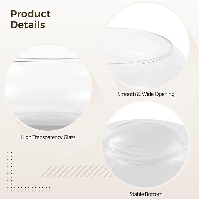 3 PCS Round Glass Vase Bowl, 6"/ 8"/10" Wide Mouth Round Glass Bowls, Succulent Planters, Fish Tank, Bubble Vases, Floral Decor Centerpieces, Flower Pots for Home Decoration (3PCS)