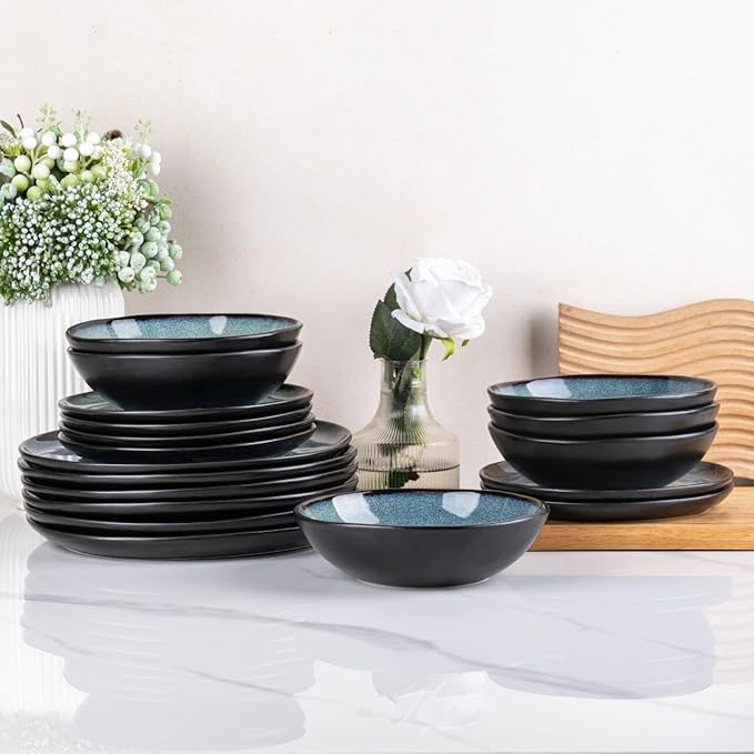 AmorArc Ceramic Dinnerware Sets,Handmade Reactive Glaze Stoneware Plates and Bowls Set,Highly Chip and Crack Resistant | Dishwasher & Microwave Safe Dishes Set,Service for 8 (24pc)