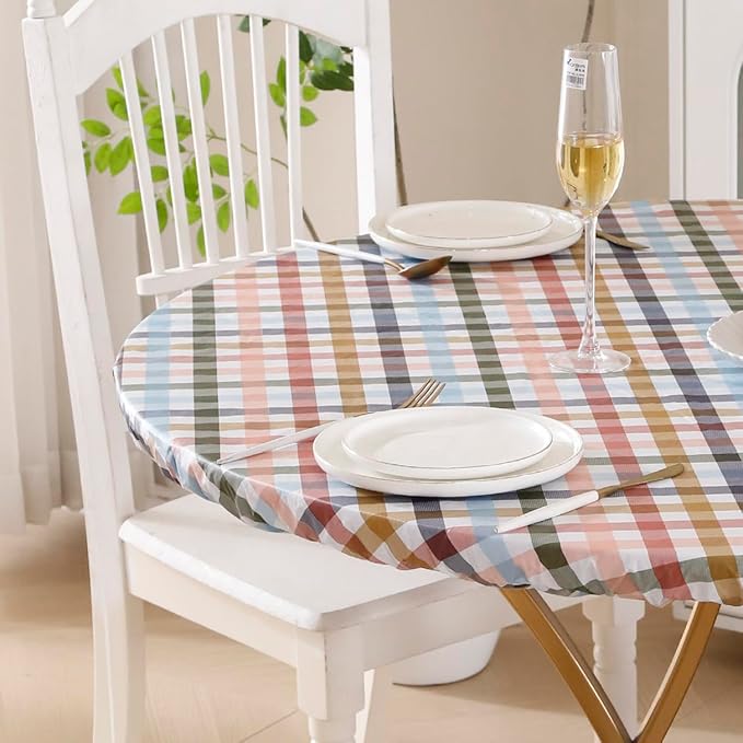 Walrus Round Vinyl Fitted Tablecloth with Flannel Backing Elastic Edge Design Table Cover Waterproof Oil-Proof PVC Table Cloth Stain-Resistant Best for 37"-44" Round