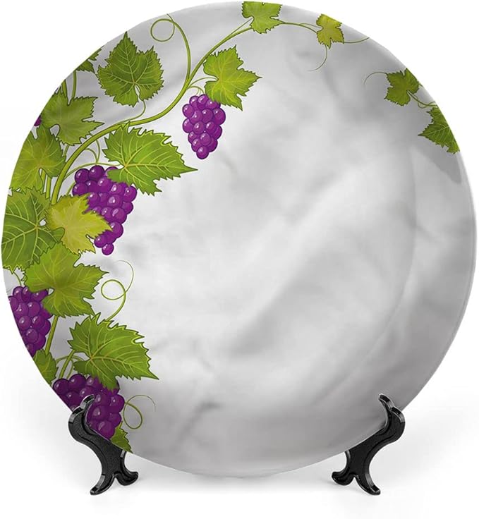 Decorative Plates, Vineyard Print Ornament, Italian Latin Artistic, 7 Inch, Kitchen Wall Decor, Multicolor