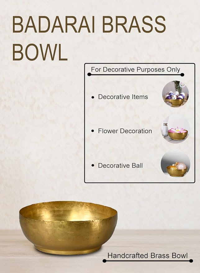 Serene Spaces Living Lightweight Antique Brass Decorative Bowl - Elegant Potpourri Catchall for Diwali Home Décor, Entryway and Dining Table, 2.75" Tall & 7.5" Diameter