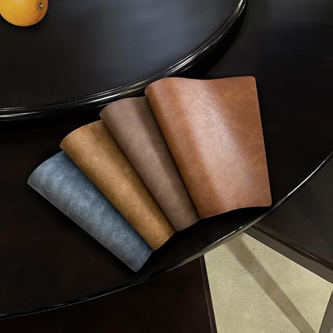Leather Round Table Washable Placemats, Thick Faux Leather Heat Resistant Wedge Table Placemat, Waterproof Non-Slip Easy to Clean Place mat for Kitchen Coffee Dining Room Table Set of 10