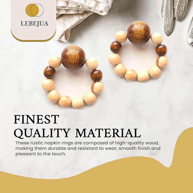 Napkin Rings Set of 6 - Modern Napkin Holder Rings with Wooden Beads | Dinner Napkin Ring for Holiday & Christmas, Birthday Party, & Wedding Decor - Farmhouse Napkin Rings Bulk (Loggi)