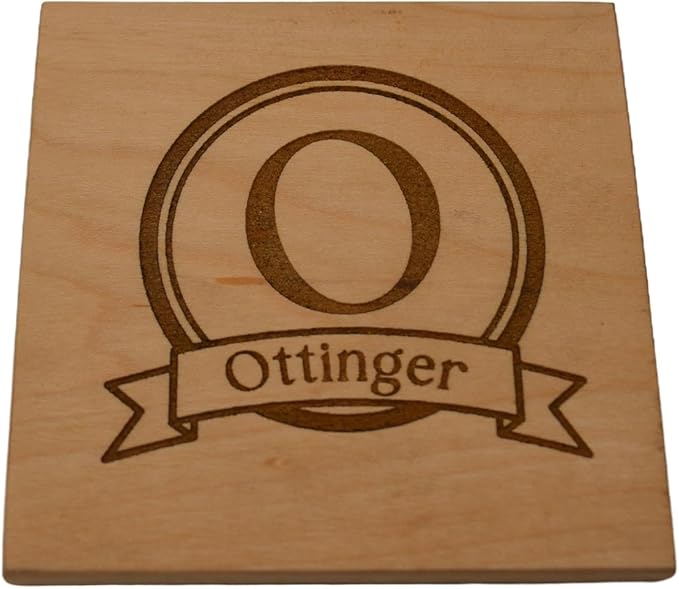 Personalized Wooden Coasters with Monogram, Wedding Date Engraved, Family Name- Choice of Wood (Name Inside Initial Round)