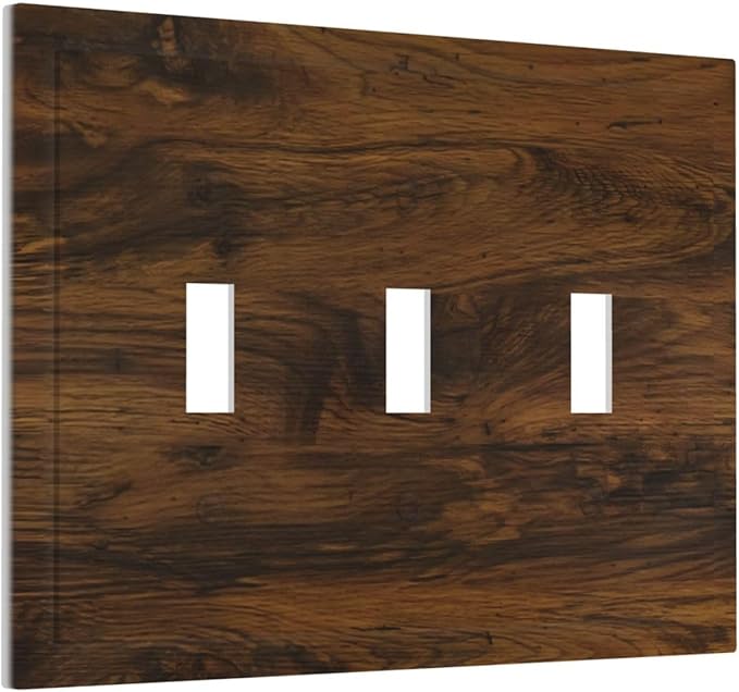 Light Switch Cover Brown Rustic Wood Grain Vintage Wooden Texture 3 Gang Wall Plate Triple Light Switch Plate Toggle Decorative Outlet Covers Electrical Switchplate for Cabin Bedroom Decor