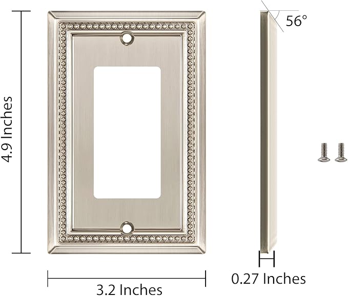 Henne Bery Sunken Pearls Heavy Duty Decorative Wall Plate Switch Plate Outlet Cover (Single Decorator, 3 Pack, Satin Nickel)