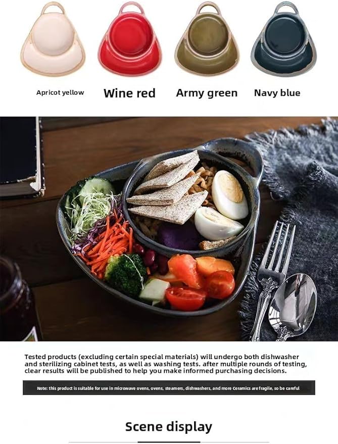 Soup and Side Bowl Plate Ceramic, Chip and Dip Divided Bowls, Anti-Soggy Cereal Bowl Bread Dipping Bowls Plates for Salad Breakfast, and Sandwich Ideal for Home and Restaurant (jade green)