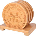 Personalized Coasters, Custom Engraved Coasters, Bamboo Coasters for Drinks, Monogram Coasters with Holder, Great Gifts for Relatives, Friends or Yourself (M, Set of 4)